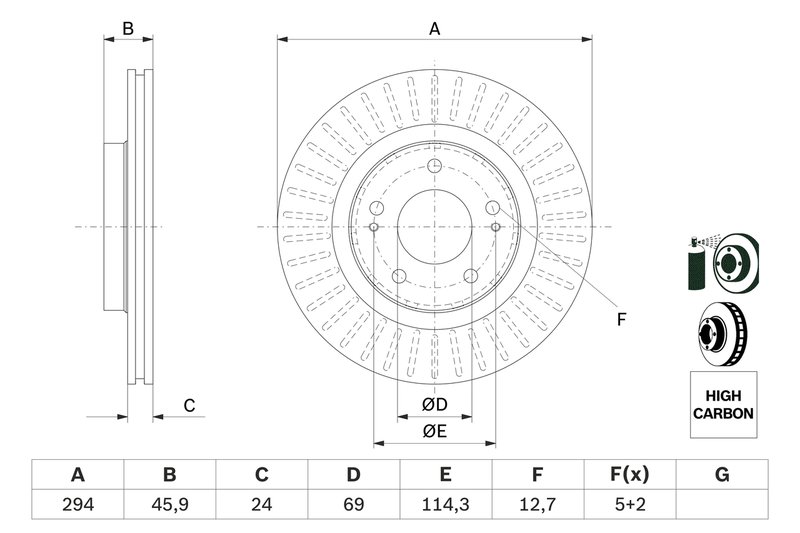 DISC FRANA BOSCH 0 986 479 E76 - Compatibil cu CITROEN, MITSUBISHI, PEUGEOT