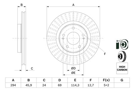 DISC FRANA BOSCH 0 986 479 E76 - Compatibil cu CITROEN, MITSUBISHI, PEUGEOT