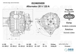 ALTERNATOR SEG AUTOMOTIVE 0124655028 - Compatibil cu MAN