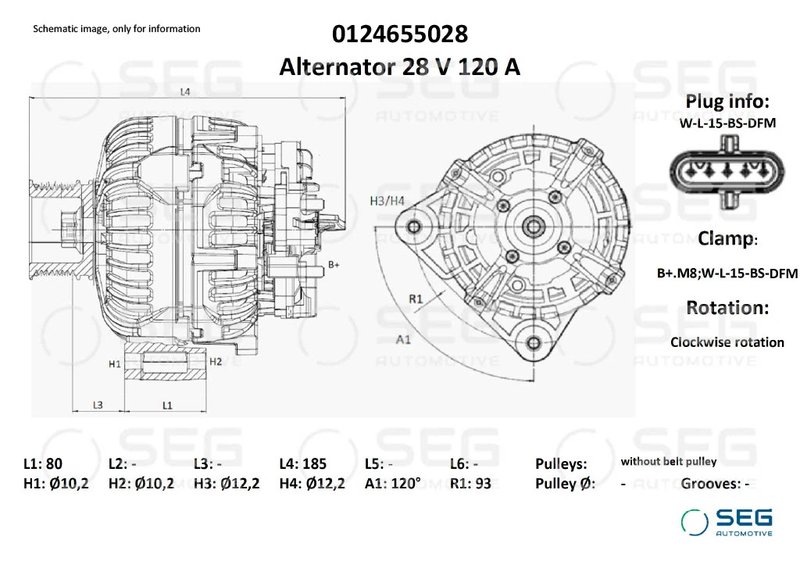 ALTERNATOR SEG AUTOMOTIVE 0124655028 - Compatibil cu MAN