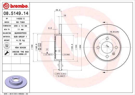 DISC FRANA BREMBO 08.5149.14 - Piesa auto compatibila cu mai multe marci