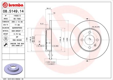 DISC FRANA BREMBO 08.5149.14 - Piesa auto compatibila cu mai multe marci