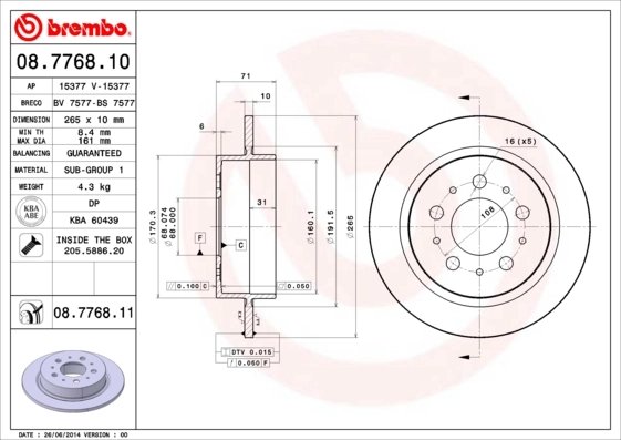 DISC FRANA BREMBO 08.7768.10 - Compatibil cu VOLVO