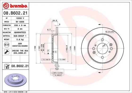 DISC FRANA BREMBO 08.B602.21 - Compatibil cu HONDA