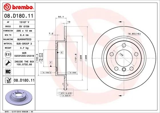 Disc frana Brembo 08.D180.11