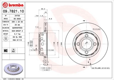 DISC FRANA BREMBO 09.7821.10 - Compatibil cu AUDI, ZHONGHUA (BRILLIANCE)