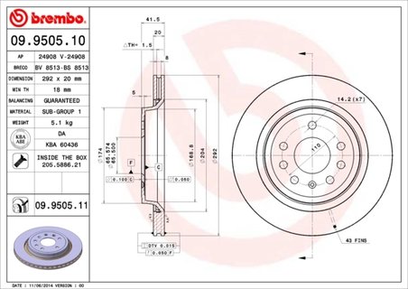 DISC FRANA BREMBO 09.9505.11 - Compatibil cu CADILLAC, CHEVROLET, FIAT, OPEL, SAAB, VAUXHALL