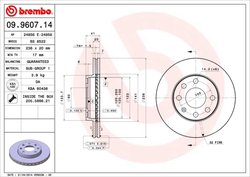 DISC FRANA BREMBO 09.9607.14 - Compatibil cu BEDFORD, CHEVROLET, OPEL, VAUXHALL, ZAZ