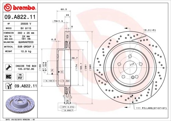 DISC FRANA BREMBO 09.A822.11 - Compatibil cu MERCEDES-BENZ