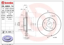 DISC FRANA BREMBO 09.A864.14 - Compatibil cu TOYOTA