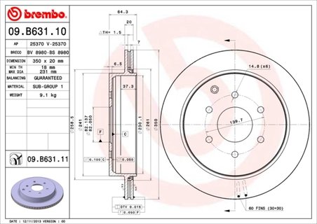 DISC FRANA BREMBO 09.B631.11 - Compatibil cu INFINITI, NISSAN