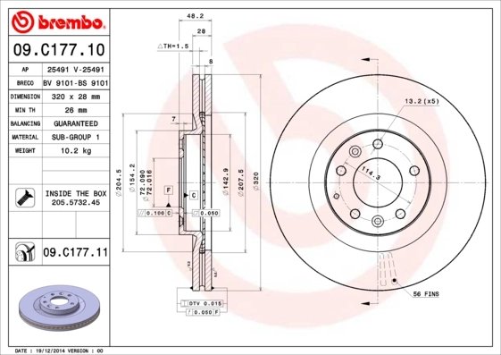 DISC FRANA BREMBO 09.C177.11 - Compatibil cu FORD USA, MAZDA
