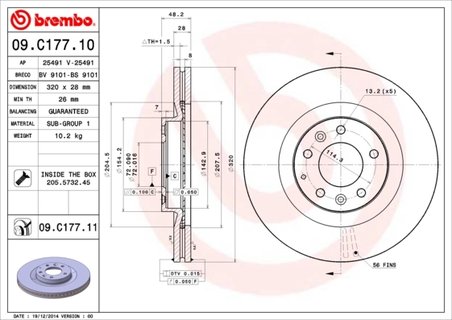 DISC FRANA BREMBO 09.C177.11 - Compatibil cu FORD USA, MAZDA