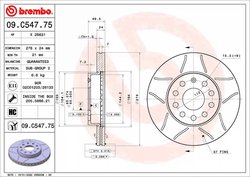DISC FRANA BREMBO 09.C547.75 - Compatibil cu AUDI, SEAT, SKODA, SKODA (SVW), VW, VW (FAW), VW (SVW)