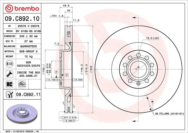 Disc frana Brembo 09.C892.11