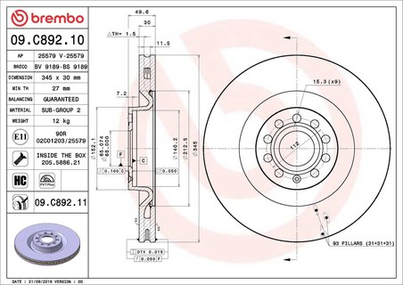Disc frana Brembo 09.C892.11