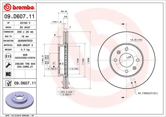 DISC FRANA BREMBO 09.D607.11 - Compatibil cu KIA