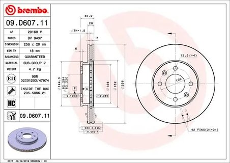 DISC FRANA BREMBO 09.D607.11 - Compatibil cu KIA