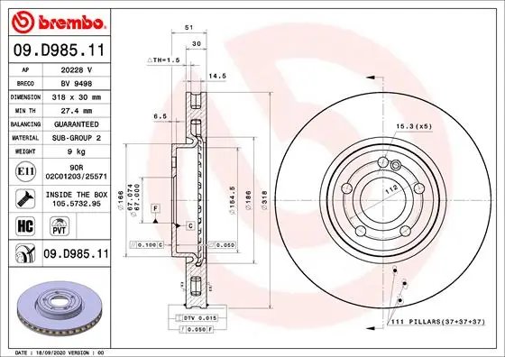 Disc frana Brembo 09.D985.11