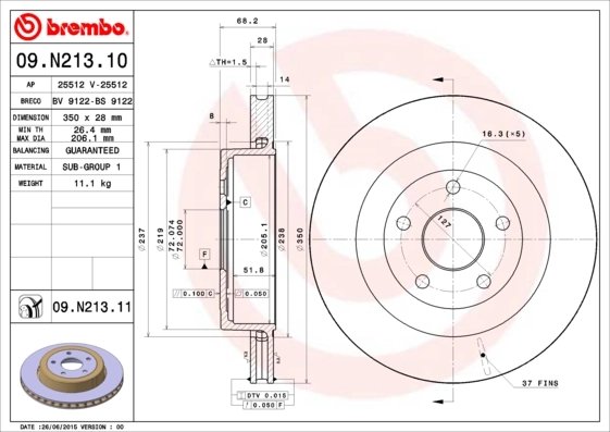 DISC FRANA BREMBO 09.N213.11 - Compatibil cu CHRYSLER, DODGE, JEEP