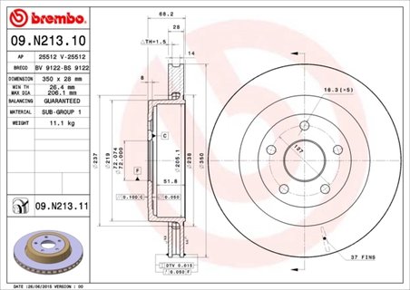 DISC FRANA BREMBO 09.N213.11 - Compatibil cu CHRYSLER, DODGE, JEEP