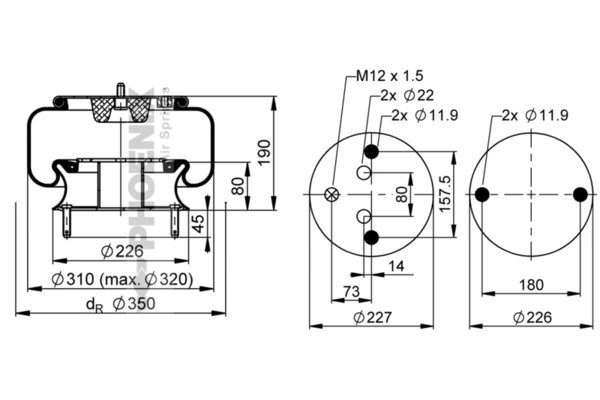 BURDUF SUSPENSIE PNEUMATICA PHOENIX 1 DF 23 B-3 - Piesa auto compatibila cu mai multe marci