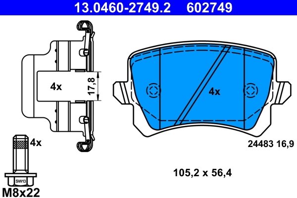 SET PLACUTE FRANA ATE 13.0460-2749.2 - Compatibil cu AUDI, SEAT, SKODA, VW