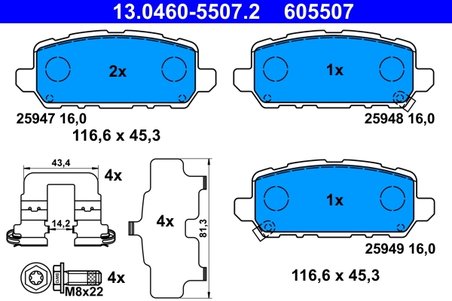 Set placute frana ATE 13.0460-5507.2
