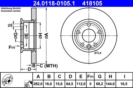 DISC FRANA ATE 24.0118-0105.1 - Compatibil cu VW