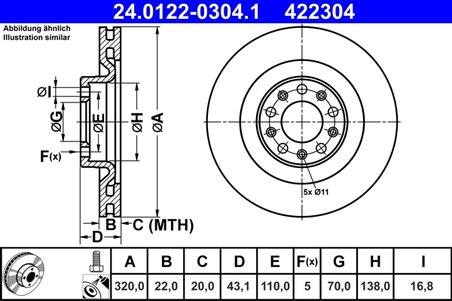 DISC FRANA ATE 24.0122-0304.1 - Compatibil cu ALFA ROMEO