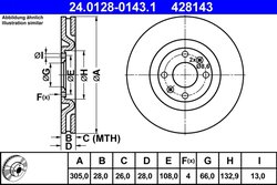 DISC FRANA ATE 24.0128-0143.1 - Compatibil cu PEUGEOT