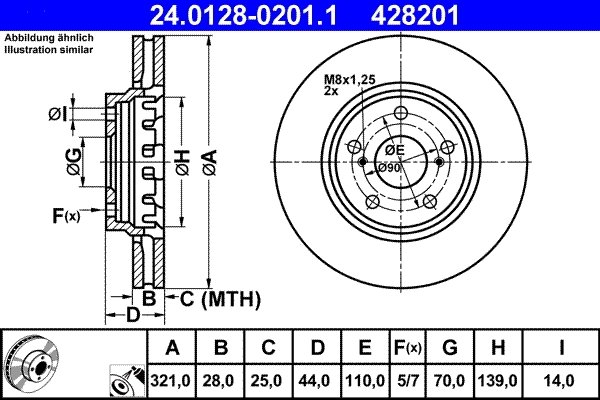 DISC FRANA ATE 24.0128-0201.1 - Compatibil cu OPEL, VAUXHALL