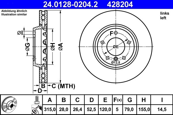 DISC FRANA ATE 24.0128-0204.2 - Compatibil cu BMW