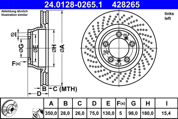DISC FRANA ATE 24.0128-0265.1 - Compatibil cu PORSCHE