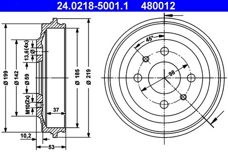 TAMBUR FRANA ATE 24.0218-5001.1 - Compatibil cu ABARTH, AUTOBIANCHI, FIAT, LANCIA, SEAT