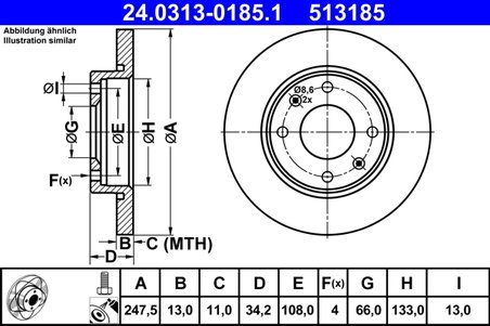 DISC FRANA ATE 24.0313-0185.1 - Compatibil cu CITROEN, PEUGEOT