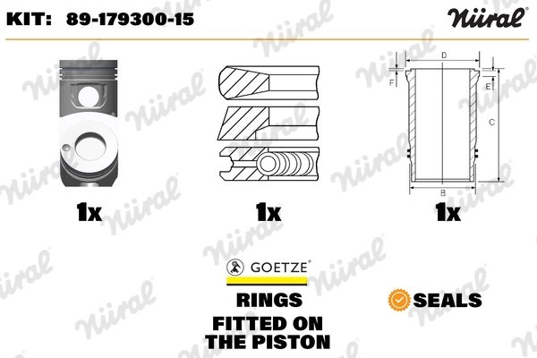SET REPARATII PISTON/BUCSA CILINDRU NURAL 89-179300-15 - Compatibil cu MERCEDES-BENZ, NEOPLAN