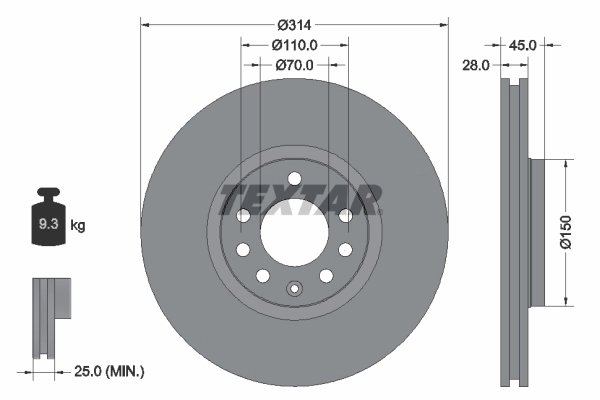 DISC FRANA TEXTAR 92118803 - Compatibil cu CADILLAC, CHEVROLET, HOLDEN, OPEL, SAAB, VAUXHALL