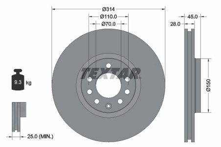 DISC FRANA TEXTAR 92118803 - Compatibil cu CADILLAC, CHEVROLET, HOLDEN, OPEL, SAAB, VAUXHALL