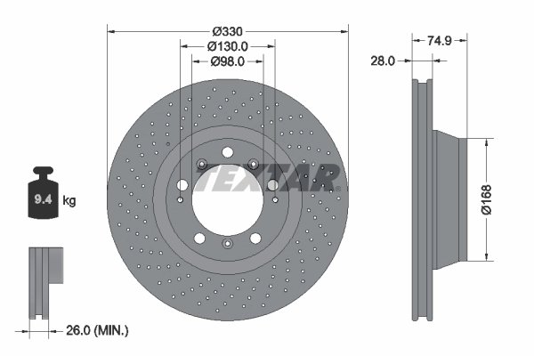 DISC FRANA TEXTAR 92218905 - Compatibil cu PORSCHE