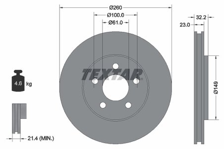 DISC FRANA TEXTAR 92271603 - Compatibil cu CHRYSLER, DODGE, PLYMOUTH