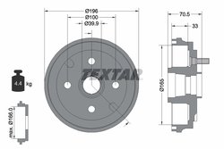 TAMBUR FRANA TEXTAR 94033900 - Compatibil cu DAIHATSU, PERODUA, TOYOTA