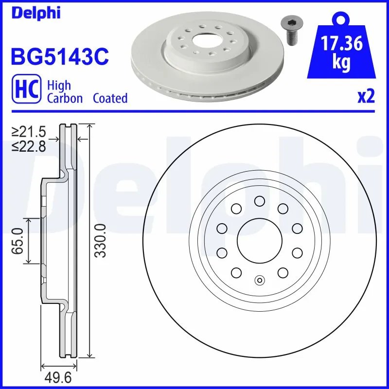 DISC FRANA DELPHI BG5143C - Compatibil cu CUPRA, VW