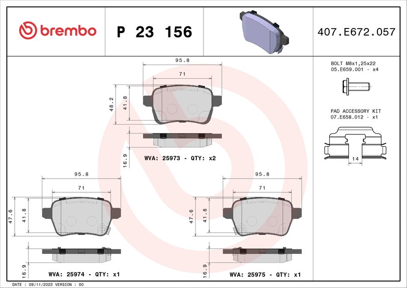 Set placute frana Brembo P 23 156