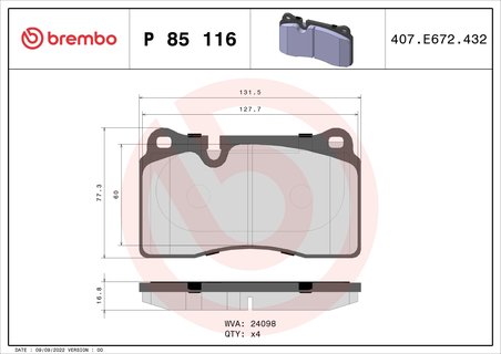 SET PLACUTE FRANA BREMBO P 85 116 - Compatibil cu ASTON MARTIN, AUDI, FERRARI, NIO, SEAT