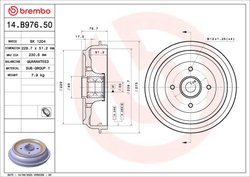 TAMBUR FRANA BREMBO 14.B976.50 - Compatibil cu CITROEN, DS, PEUGEOT