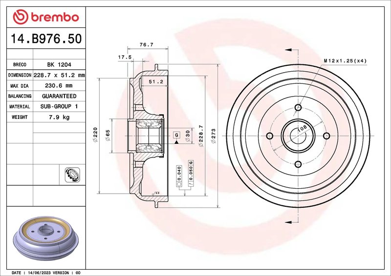 Tambur frana Brembo 14.B976.50