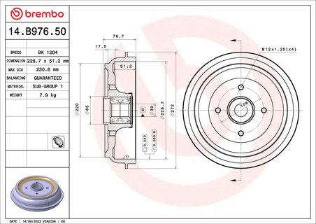 Tambur frana Brembo 14.B976.50