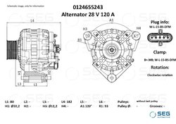 ALTERNATOR SEG AUTOMOTIVE 0124655243 - Compatibil cu MAN