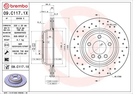 DISC FRANA BREMBO 09.C117.1X - Compatibil cu BMW, BMW (BRILLIANCE)
